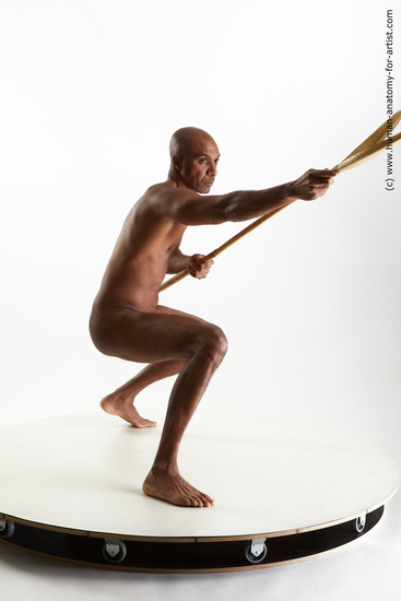 Nude Man Black Athletic Bald Sitting poses - ALL Sitting poses - on knees Standard Photoshoot Realistic