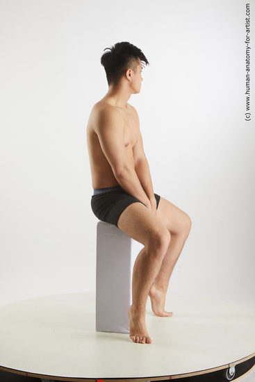 Underwear Man Asian Sitting poses - simple Slim Short Brown Sitting poses - ALL Standard Photoshoot Academic