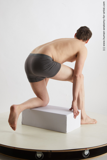 Underwear Man White Kneeling poses - ALL Slim Short Brown Kneeling poses - on one knee Standard Photoshoot Academic