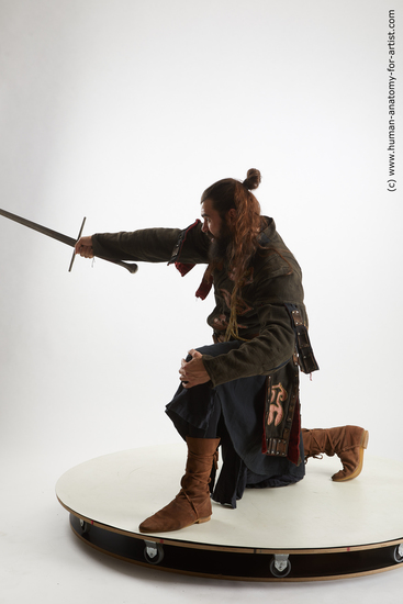 Fighting with sword Man White Kneeling poses - ALL Slim Long Brown Kneeling poses - on one knee Standard Photoshoot Academic