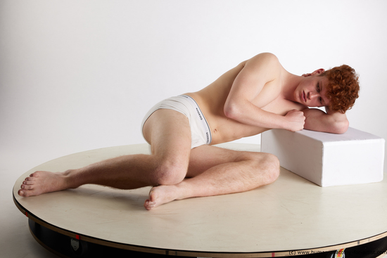 Underwear Man White Laying poses - ALL Slim Short Red Laying poses - on side Standard Photoshoot Academic