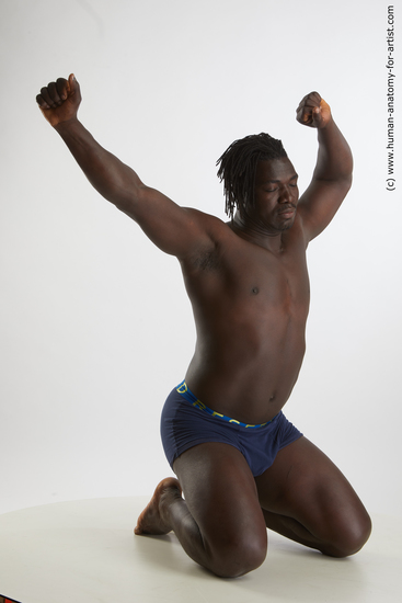 Underwear Man Black Kneeling poses - ALL Muscular Long Kneeling poses - on both knees Black Standard Photoshoot Academic