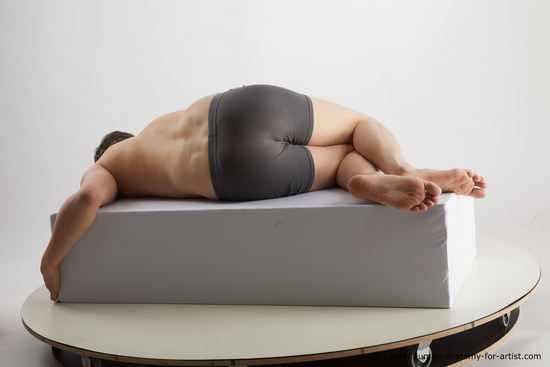 Underwear Man White Laying poses - ALL Average Short Brown Laying poses - on stomach Standard Photoshoot Academic