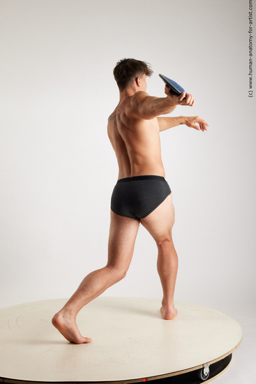 Underwear Gymnastic poses Man White Standing poses - ALL Athletic Short Brown Standing poses - simple Standard Photoshoot Academic