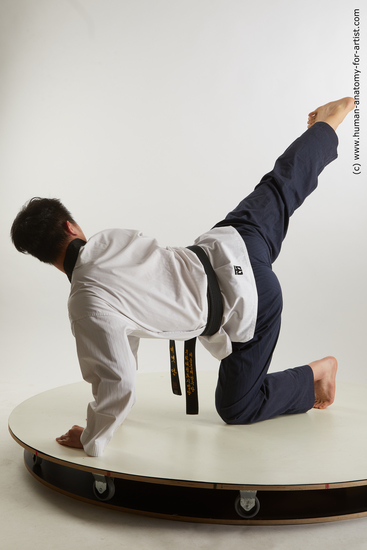 Sportswear Fighting Man Asian Kneeling poses - ALL Slim Short Brown Kneeling poses - on one knee Standard Photoshoot Academic