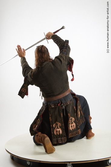 Fighting with sword Man White Kneeling poses - ALL Slim Long Brown Kneeling poses - on both knees Standard Photoshoot Academic