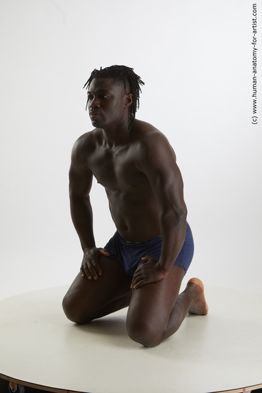 Underwear Man Black Kneeling poses - ALL Muscular Medium Kneeling poses - on both knees Black Standard Photoshoot Academic