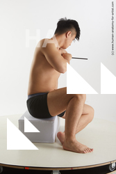 Underwear Man Asian Sitting poses - simple Slim Short Black Sitting poses - ALL Standard Photoshoot Academic