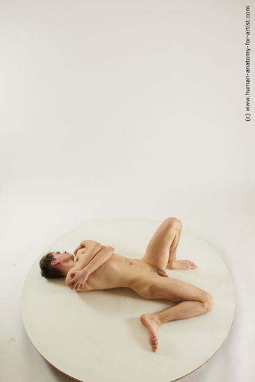 Nude Man White Laying poses - ALL Slim Short Brown Laying poses - on back Multi angles poses Realistic