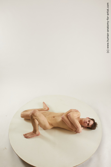 Nude Man White Laying poses - ALL Slim Short Brown Laying poses - on back Multi angles poses Realistic