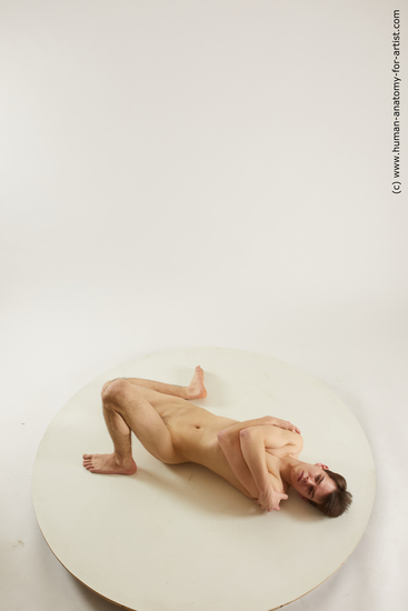 Nude Man White Laying poses - ALL Slim Short Brown Laying poses - on back Multi angles poses Realistic