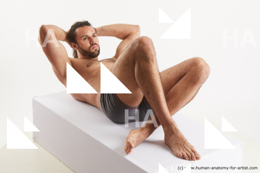 Underwear Man Black Laying poses - ALL Muscular Long Laying poses - on back Black Standard Photoshoot Academic