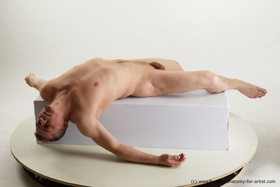 Nude Man White Laying poses - ALL Slim Short Brown Laying poses - on back Standard Photoshoot Realistic