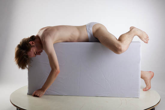 Underwear Man White Laying poses - ALL Slim Medium Brown Laying poses - on stomach Standard Photoshoot Academic