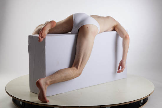 Underwear Man White Laying poses - ALL Slim Medium Brown Laying poses - on stomach Standard Photoshoot Academic