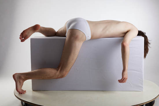 Underwear Man White Laying poses - ALL Slim Medium Brown Laying poses - on stomach Standard Photoshoot Academic