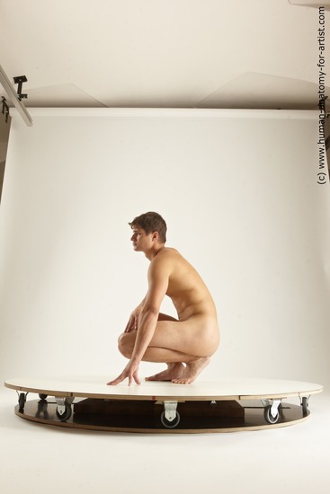 Nude Man White Kneeling poses - ALL Slim Short Brown Kneeling poses - on both knees Multi angles poses Realistic