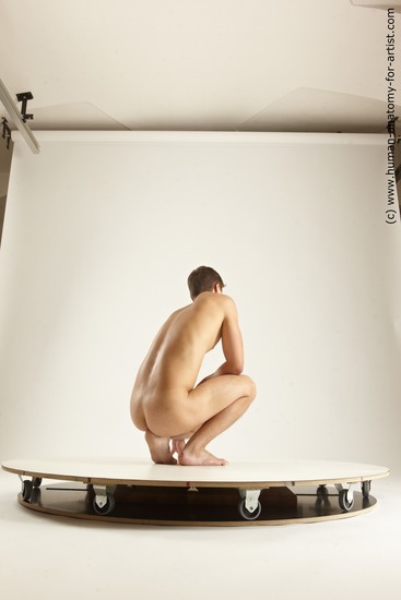 Nude Man White Kneeling poses - ALL Slim Short Brown Kneeling poses - on both knees Multi angles poses Realistic