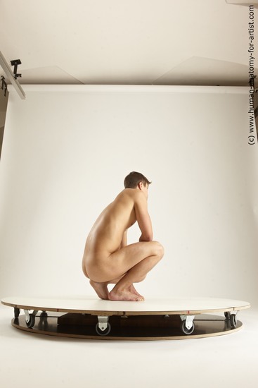 Nude Man White Kneeling poses - ALL Slim Short Brown Kneeling poses - on both knees Multi angles poses Realistic