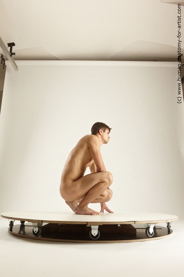 Nude Man White Kneeling poses - ALL Slim Short Brown Kneeling poses - on both knees Multi angles poses Realistic