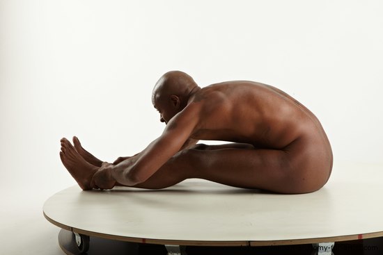 Nude Man Black Sitting poses - simple Slim Bald Sitting poses - ALL Standard Photoshoot Realistic