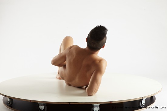 Nude Man White Laying poses - ALL Slim Short Laying poses - on side Black Standard Photoshoot Realistic