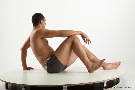 Nude Man Black Sitting poses - simple Slim Short Black Sitting poses - ALL Standard Photoshoot Realistic