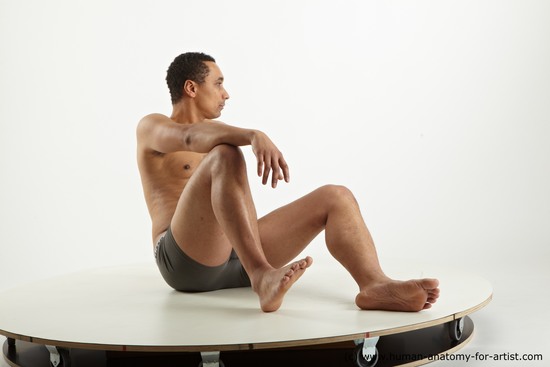 Nude Man Black Sitting poses - simple Slim Short Black Sitting poses - ALL Standard Photoshoot Realistic