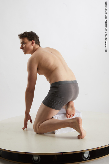 Underwear Man White Kneeling poses - ALL Slim Short Brown Kneeling poses - on both knees Standard Photoshoot Academic