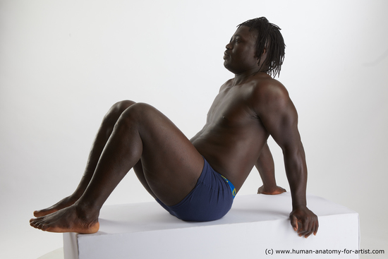 Underwear Man Black Sitting poses - simple Muscular Black Sitting poses - ALL Dreadlocks Standard Photoshoot Academic