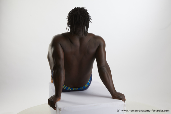 Underwear Man Black Sitting poses - simple Muscular Black Sitting poses - ALL Dreadlocks Standard Photoshoot Academic