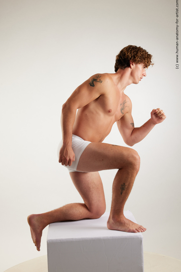 Underwear Man White Kneeling poses - ALL Athletic Medium Brown Kneeling poses - on one knee Standard Photoshoot Academic