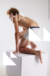 Underwear Man White Kneeling poses - ALL Athletic Medium Blond Kneeling poses - on one knee Standard Photoshoot Academic