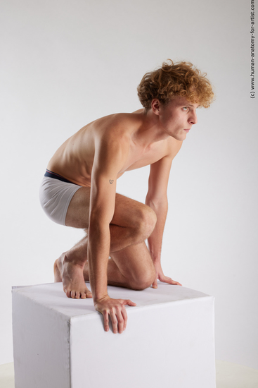 Underwear Man White Kneeling poses - ALL Athletic Medium Blond Kneeling poses - on one knee Standard Photoshoot Academic