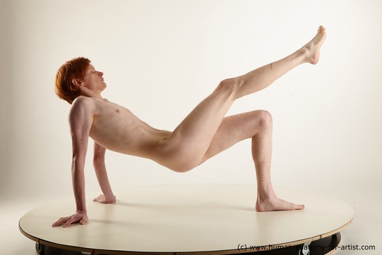 Nude Man White Laying poses - ALL Underweight Short Red Laying poses - on back Standard Photoshoot Realistic