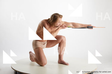 Underwear Man White Kneeling poses - ALL Athletic Medium Blond Kneeling poses - on one knee Standard Photoshoot Academic