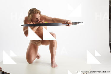 Underwear Man White Kneeling poses - ALL Athletic Medium Blond Kneeling poses - on one knee Standard Photoshoot Academic