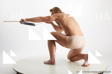 Underwear Man White Kneeling poses - ALL Athletic Medium Blond Kneeling poses - on one knee Standard Photoshoot Academic