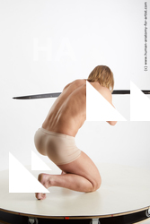 Underwear Man White Kneeling poses - ALL Athletic Medium Blond Kneeling poses - on one knee Standard Photoshoot Academic