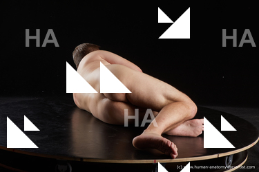 Nude Man White Laying poses - ALL Short Brown Laying poses - on side Standard Photoshoot Chubby Realistic