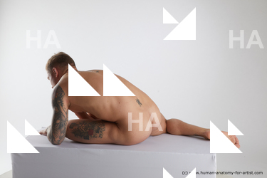 Nude Man White Laying poses - ALL Slim Short Brown Laying poses - on side Standard Photoshoot Realistic