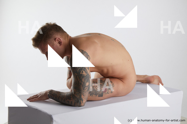 Nude Man White Laying poses - ALL Slim Short Brown Laying poses - on side Standard Photoshoot Realistic