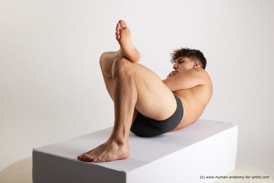 Underwear Man White Laying poses - ALL Athletic Short Brown Laying poses - on side Standard Photoshoot Academic