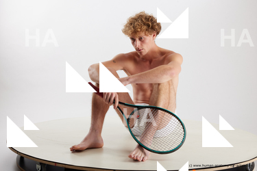 Underwear Man White Sitting poses - simple Athletic Medium Blond Sitting poses - ALL Standard Photoshoot Academic