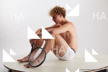 Underwear Man White Sitting poses - simple Athletic Medium Blond Sitting poses - ALL Standard Photoshoot Academic