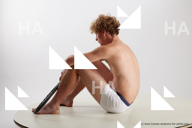Underwear Man White Sitting poses - simple Athletic Medium Blond Sitting poses - ALL Standard Photoshoot Academic