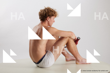 Underwear Man White Sitting poses - simple Athletic Medium Blond Sitting poses - ALL Standard Photoshoot Academic