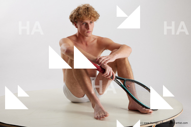 Underwear Man White Sitting poses - simple Athletic Medium Blond Sitting poses - ALL Standard Photoshoot Academic