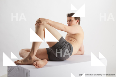 Underwear Man White Laying poses - ALL Slim Short Brown Laying poses - on side Standard Photoshoot Academic