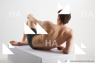 Underwear Man White Laying poses - ALL Slim Short Brown Laying poses - on side Standard Photoshoot Academic